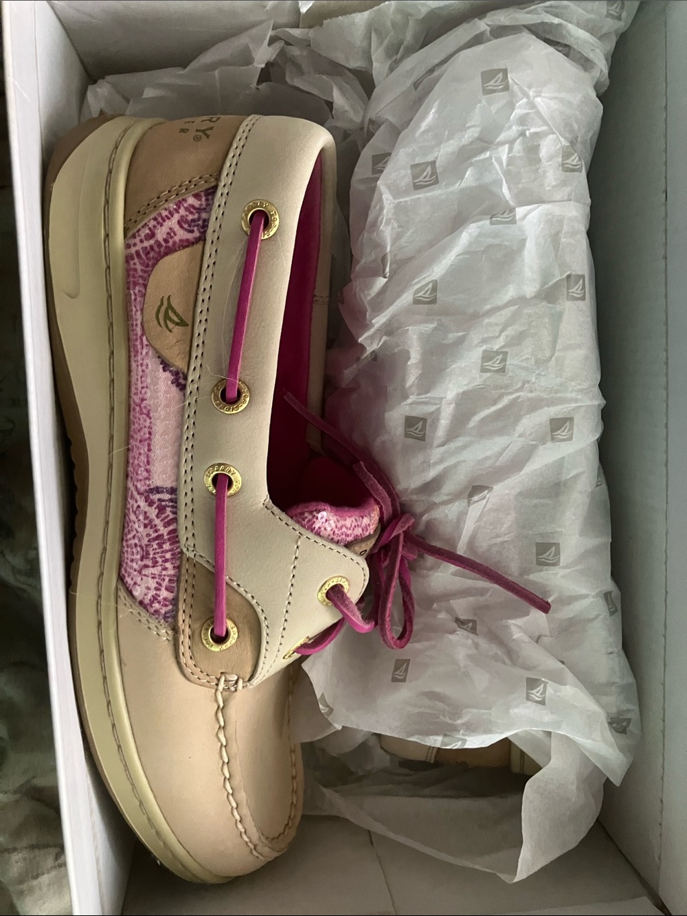 Sperry Beige and Pink Women's Boat Shoes Flats
